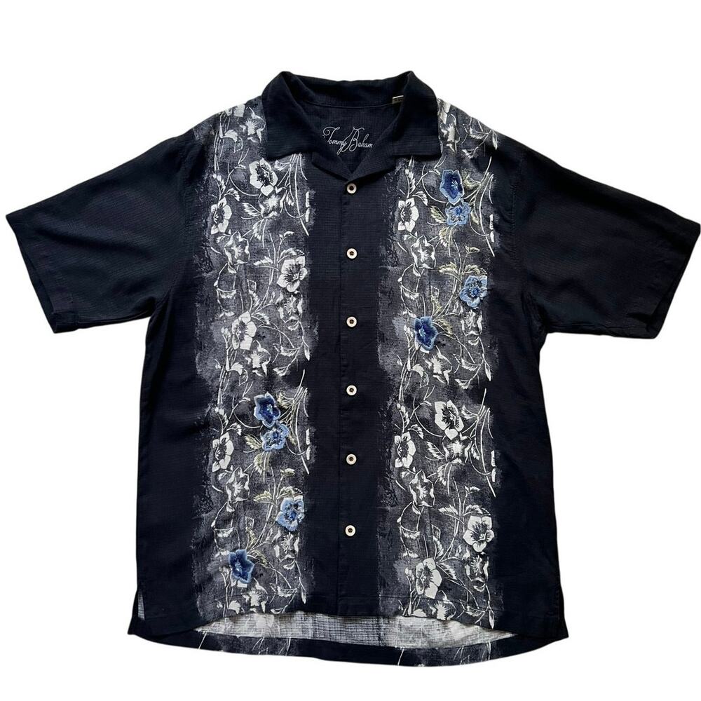Tommy Bahama 100% silk Embroidered Floral Short Sleeve Button Up Shirt L